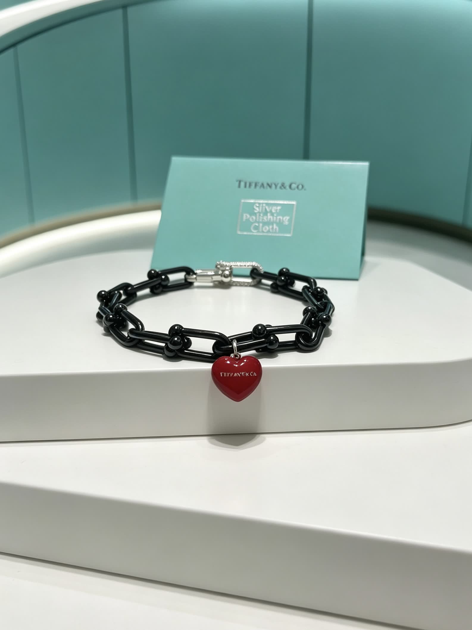 Tiffany & Co. Black Chain Heart Charm Bracelet